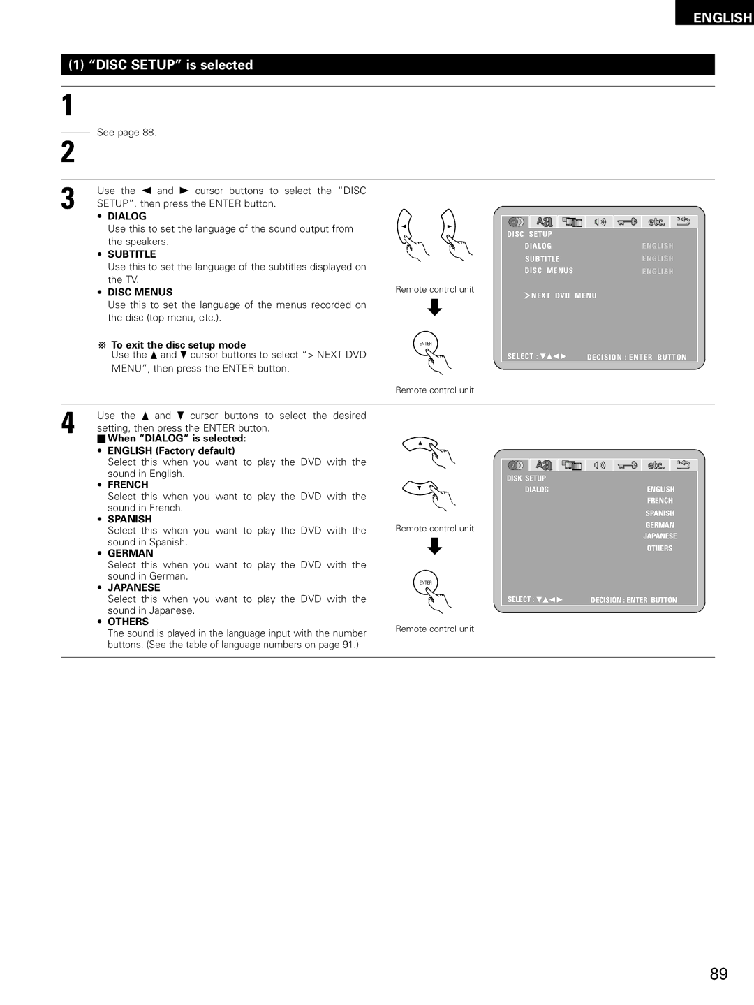 Denon ADV-M51, D-M51DVS, ADVM51 manual Disc Setup is selected 