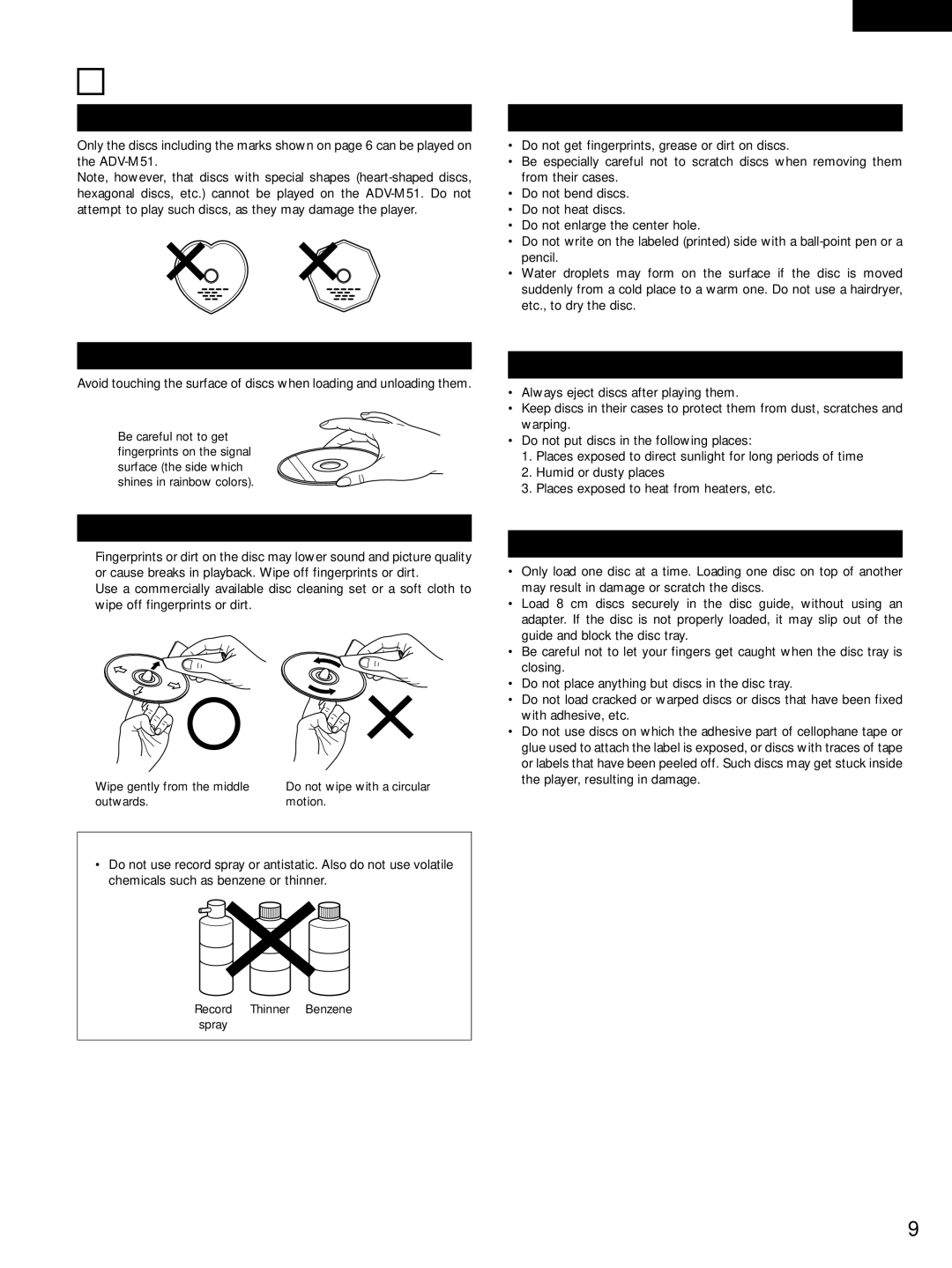 Denon ADV-M51, D-M51DVS, ADVM51 manual Holding Discs, Cleaning Discs 