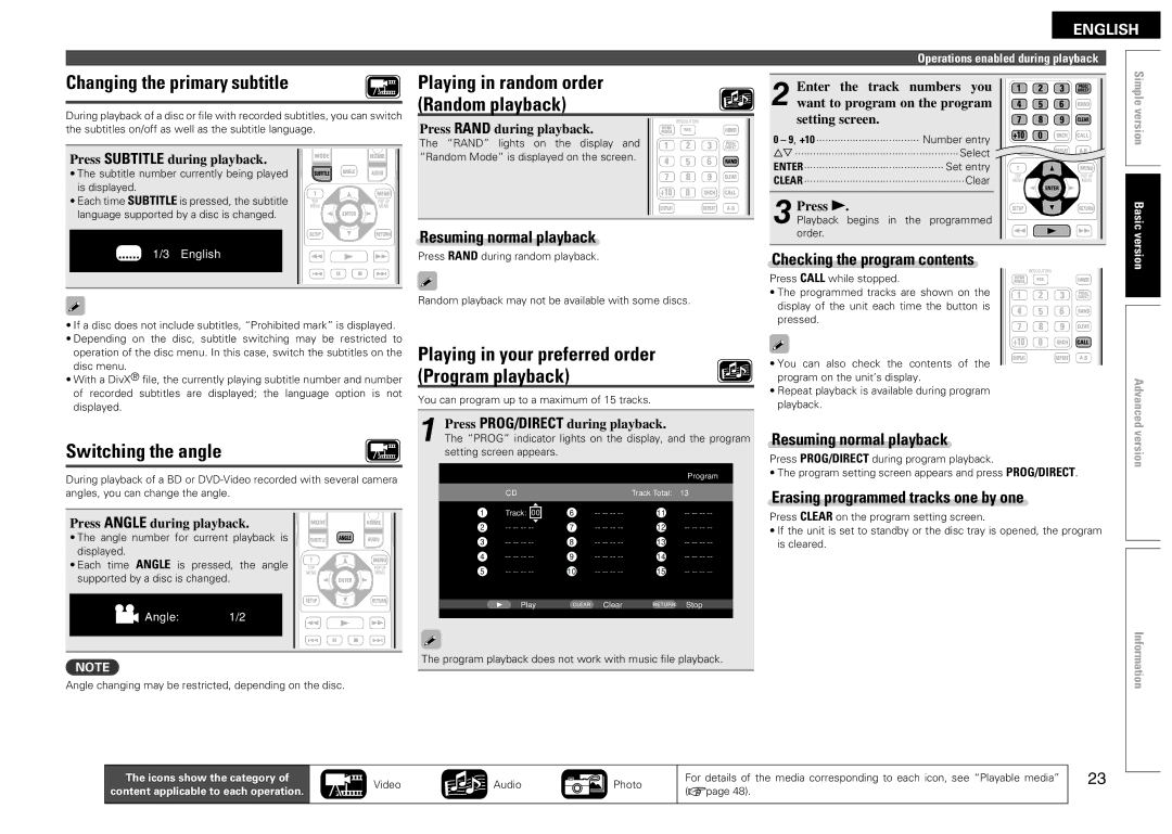 Denon DBP-2012UDCI owner manual Changing the primary subtitle, Switching the angle 