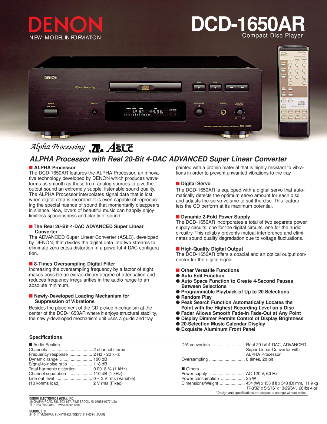 Denon DCD-1650AR dimensions 