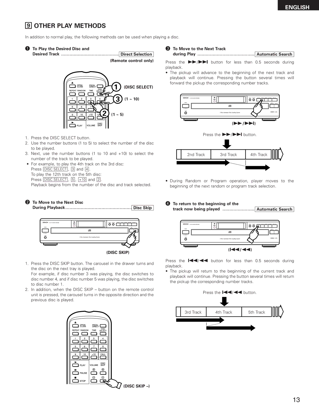 Denon DCM-280 operating instructions Other Play Methods, Disc Skip 