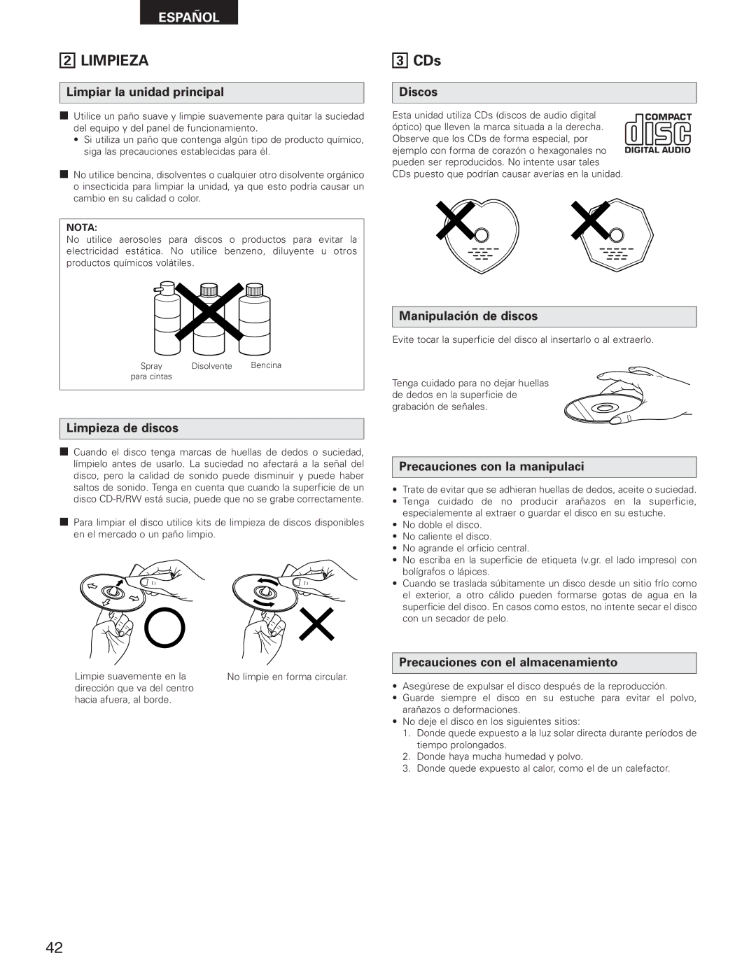 Denon DCM-280 operating instructions Limpieza 