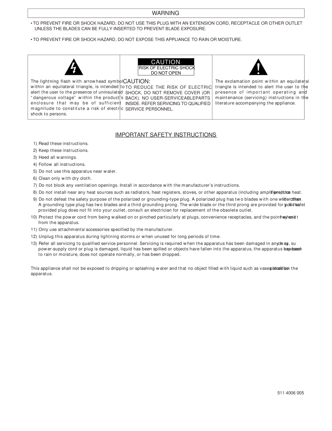 Denon DCM-280 operating instructions Important Safety Instructions 