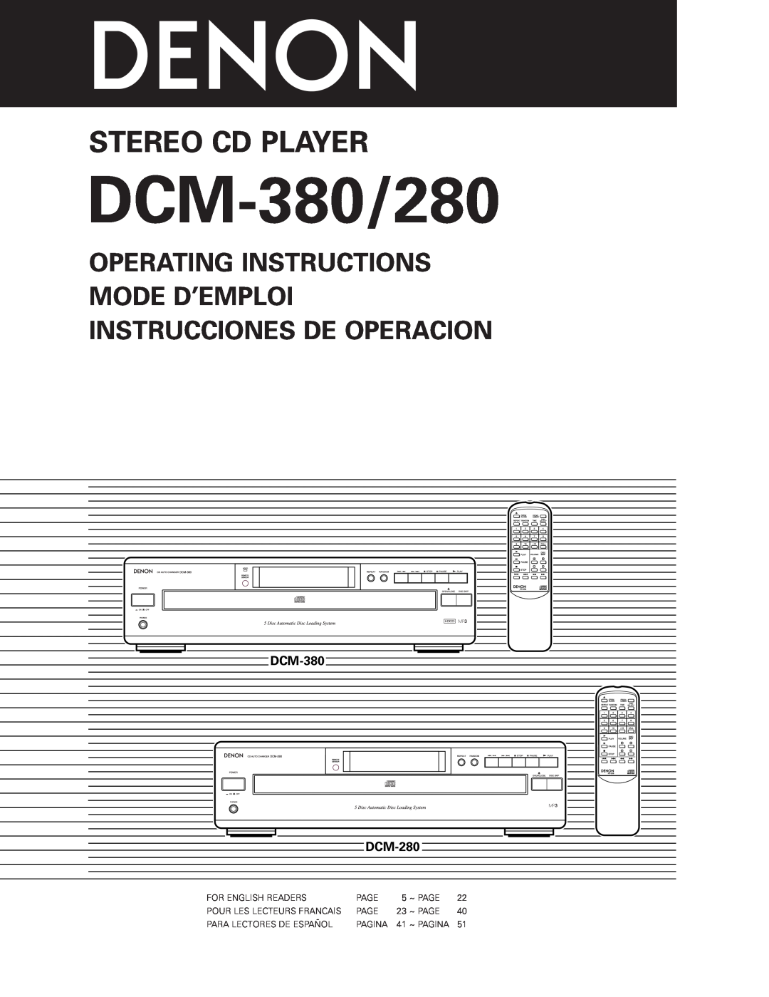 Denon DCM-280 operating instructions Operating Instructions Mode D’Emploi, Instrucciones De Operacion, DCM-380 