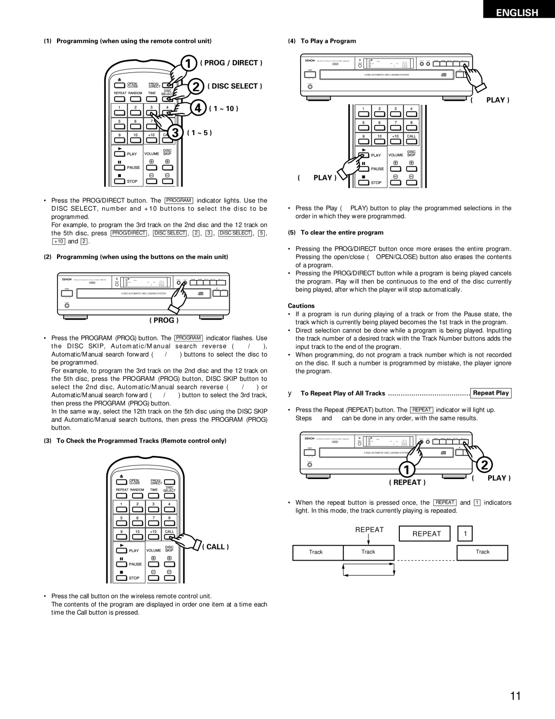 Denon 270, DCM-370 operating instructions Prog, Call 