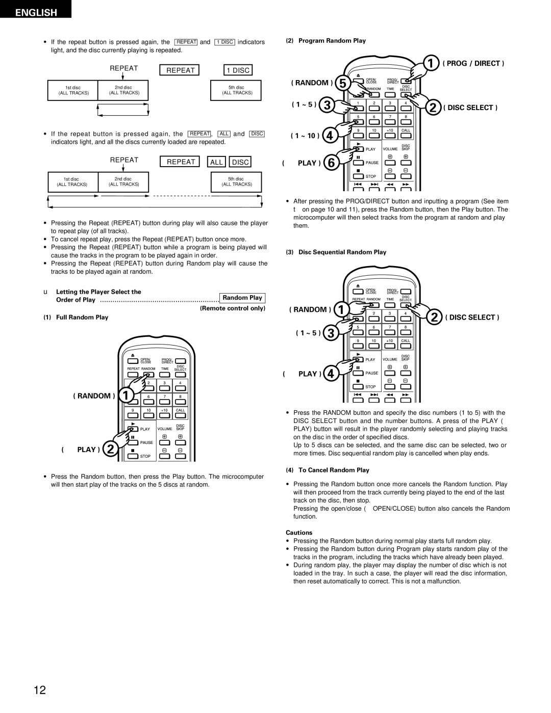 Denon DCM-370, 270 operating instructions Random ~ 5 3 Play, Random Play, ~ 5 Play 