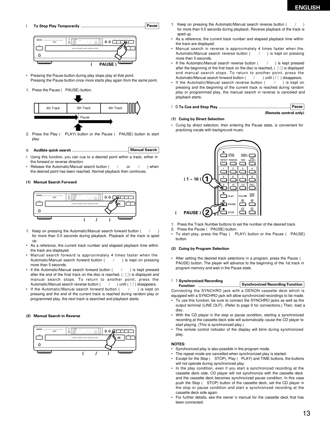 Denon 270, DCM-370 operating instructions ~ 10 Pause 