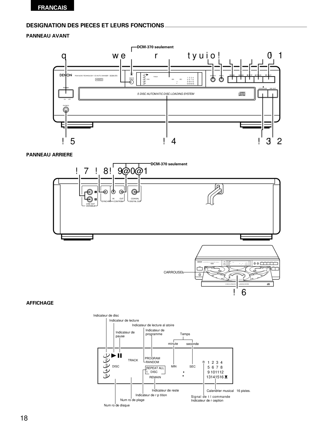 Denon 270 operating instructions Designation DES Pieces ET Leurs Fonctions, DCM-370 seulement 