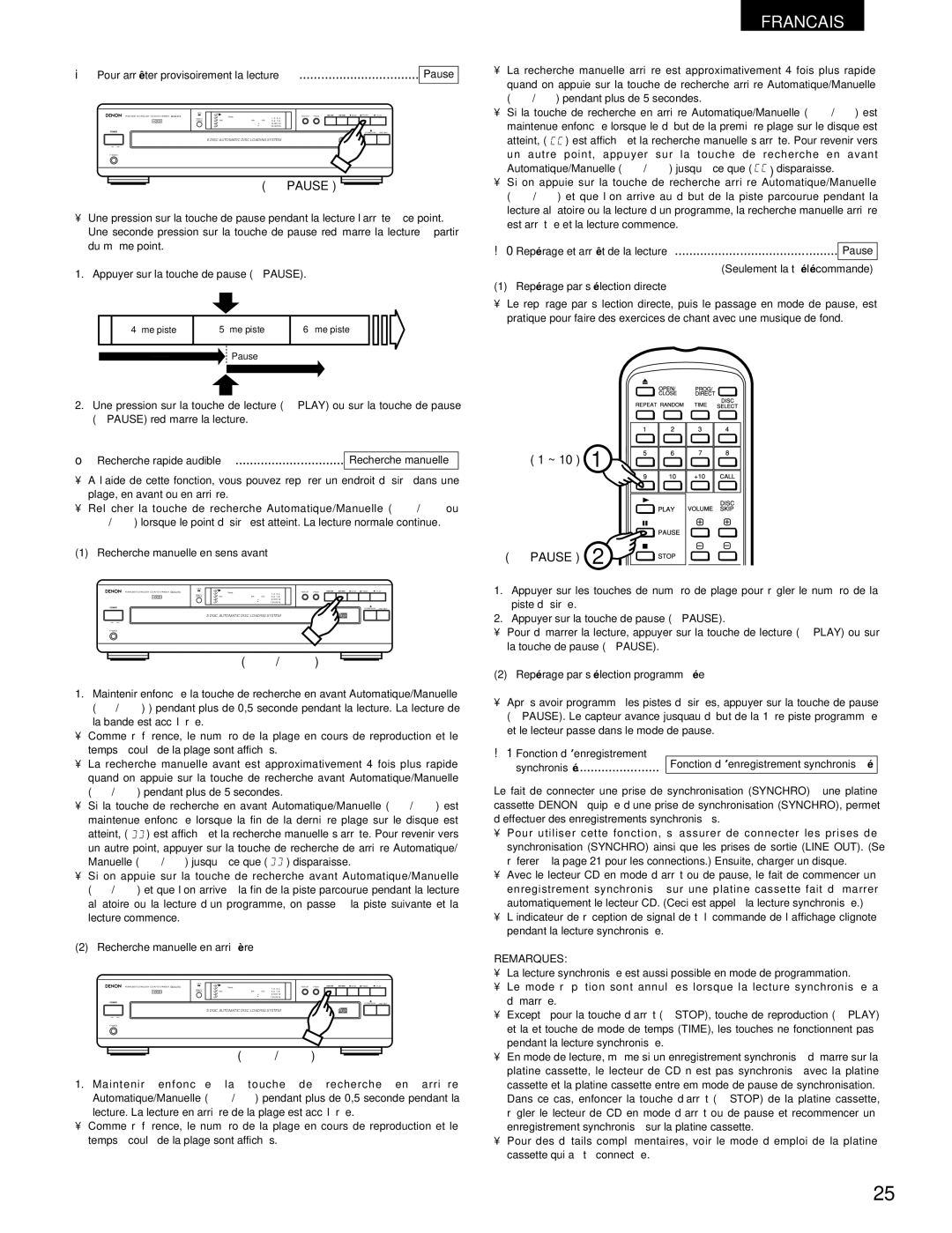 Denon 270, DCM-370 operating instructions Remarques 