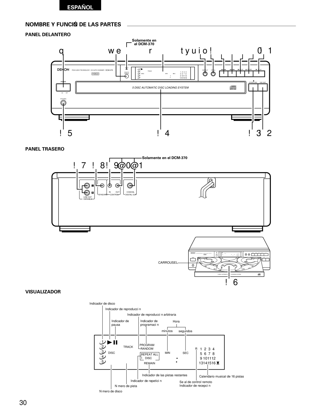 Denon 270 operating instructions Nombre Y Función DE LAS Partes, Solamente en El DCM-370 