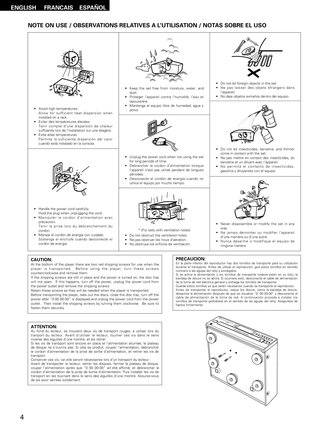 Denon DCM-370, 270 operating instructions English Francais Español 