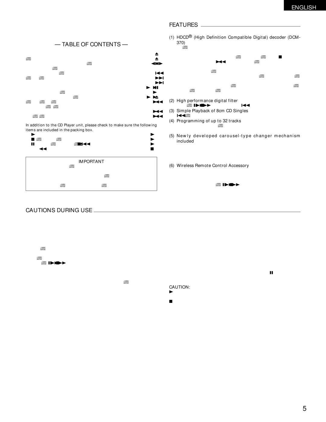 Denon 270, DCM-370 operating instructions Table of Contents, Features 