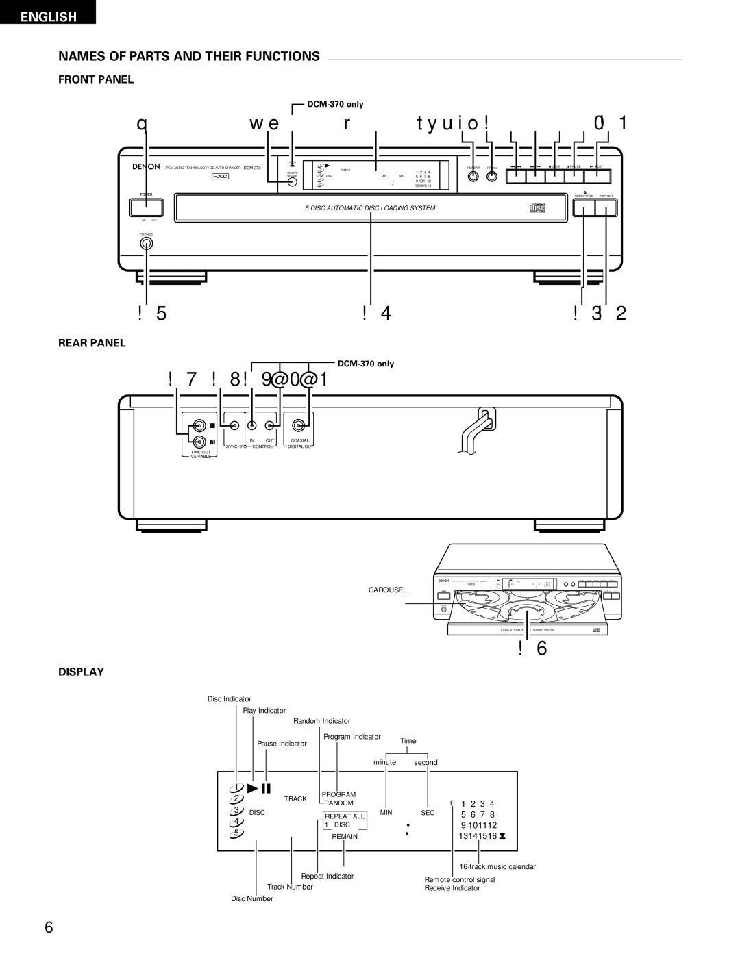 Denon 270 operating instructions Names of Parts and Their Functions, DCM-370 only 