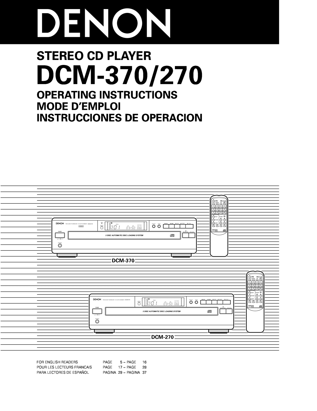 Denon operating instructions DCM-370/270, Stereo Cd Player, DCM-270, ‚‹ ﬁ‚, Disc Automatic Disc Loading System 