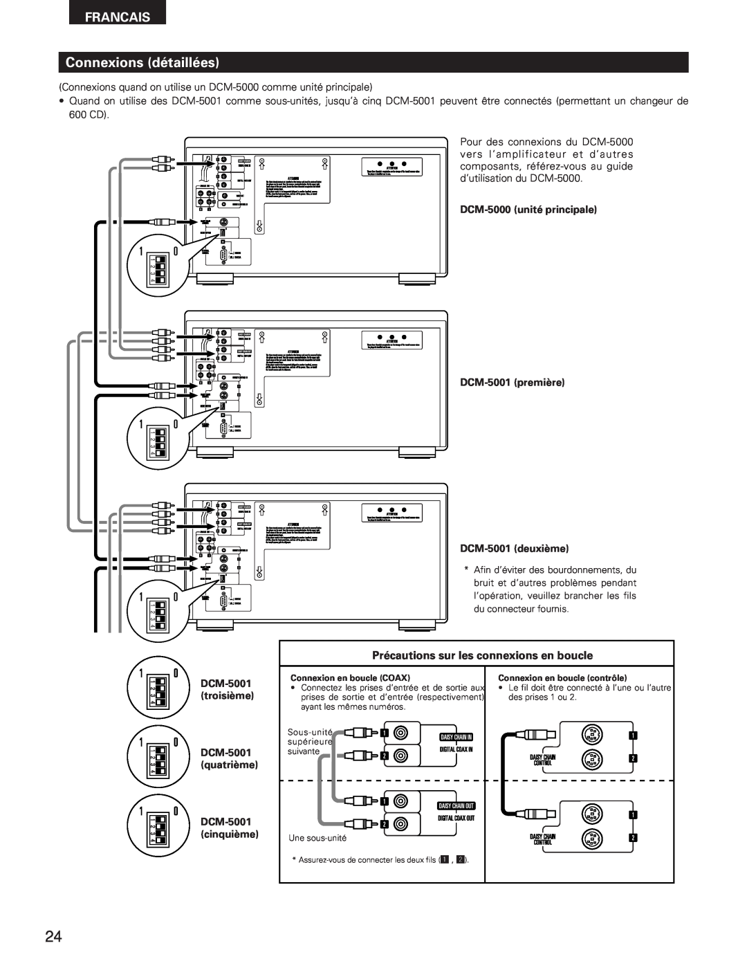 Denon DCM-5001 manual Connexions détaillées, Précautions sur les connexions en boucle, Francais 