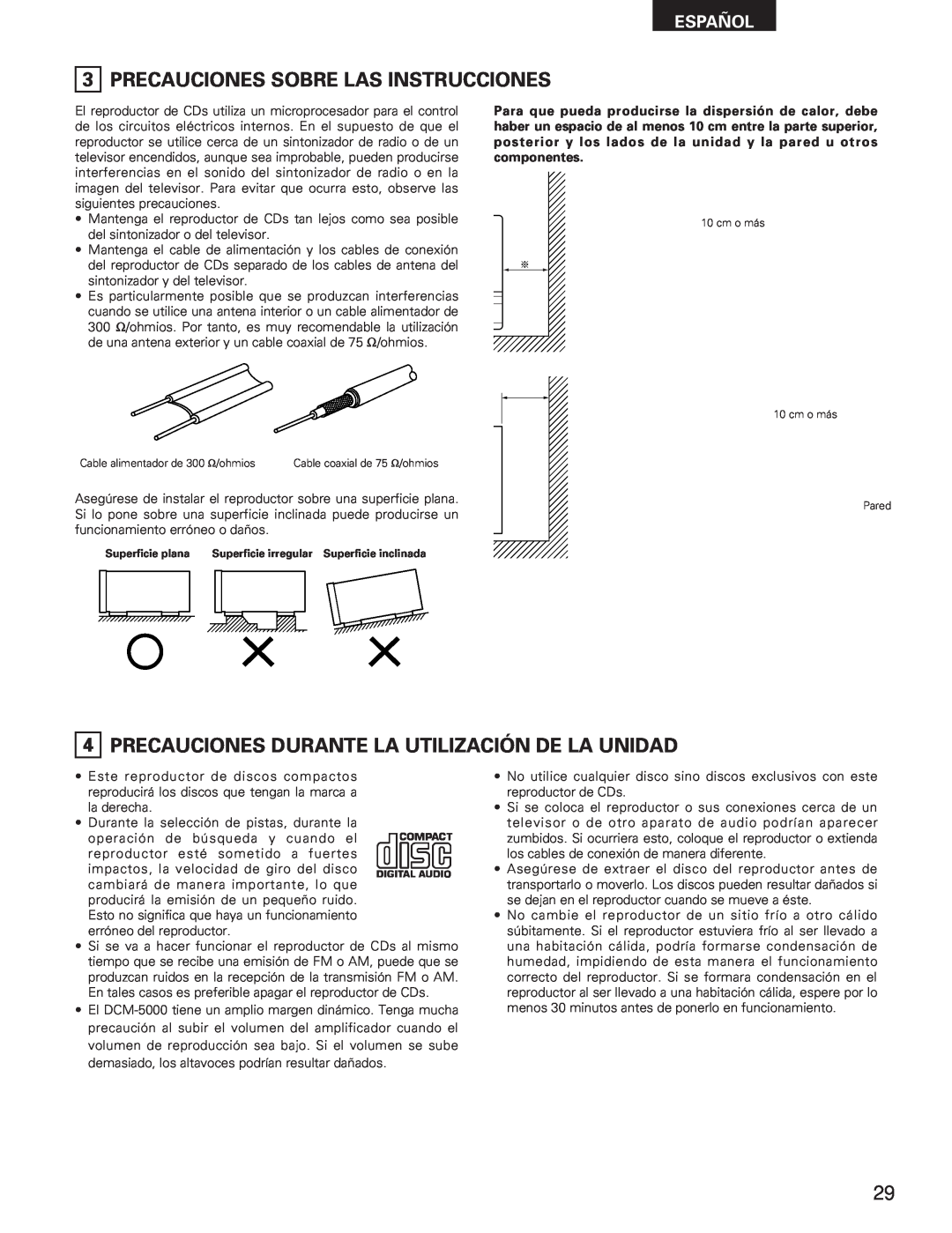 Denon DCM-5001 manual Precauciones Sobre Las Instrucciones, Español 