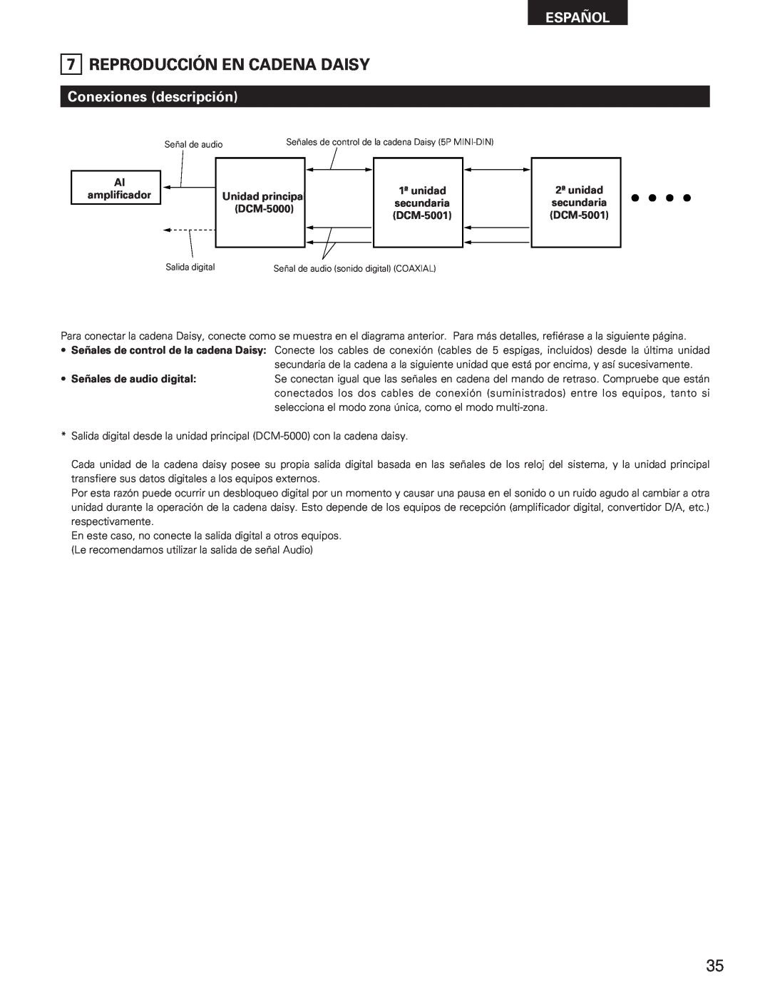Denon DCM-5001 manual Reproducción En Cadena Daisy, Conexiones descripción, Español 
