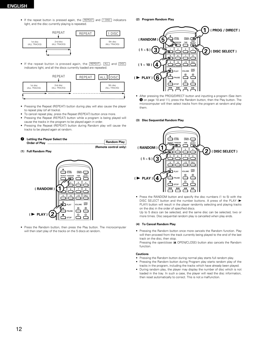 Denon DCM-65/35 manual Random ~ 5 3 Play, Random Play, ~ 5 Play 
