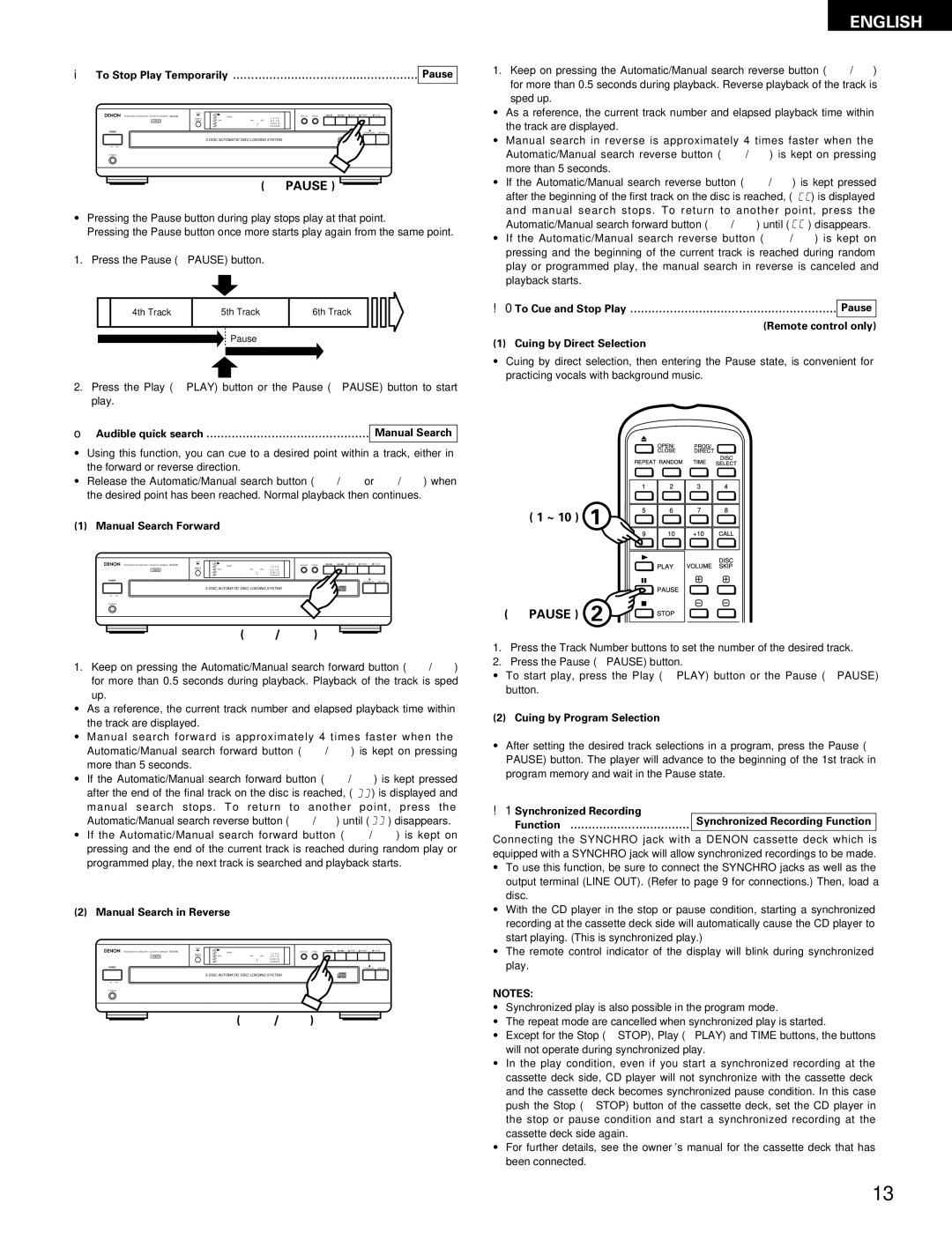 Denon DCM-65/35 manual ~ 10 Pause 