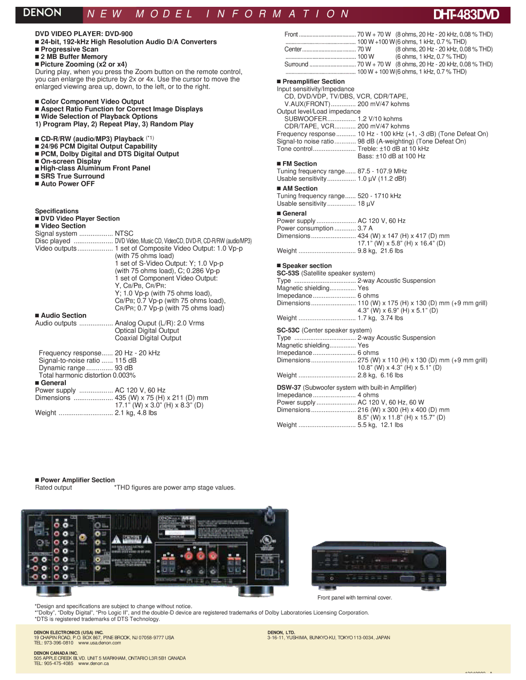 Denon DHT-483DVD manual Video Section, General 