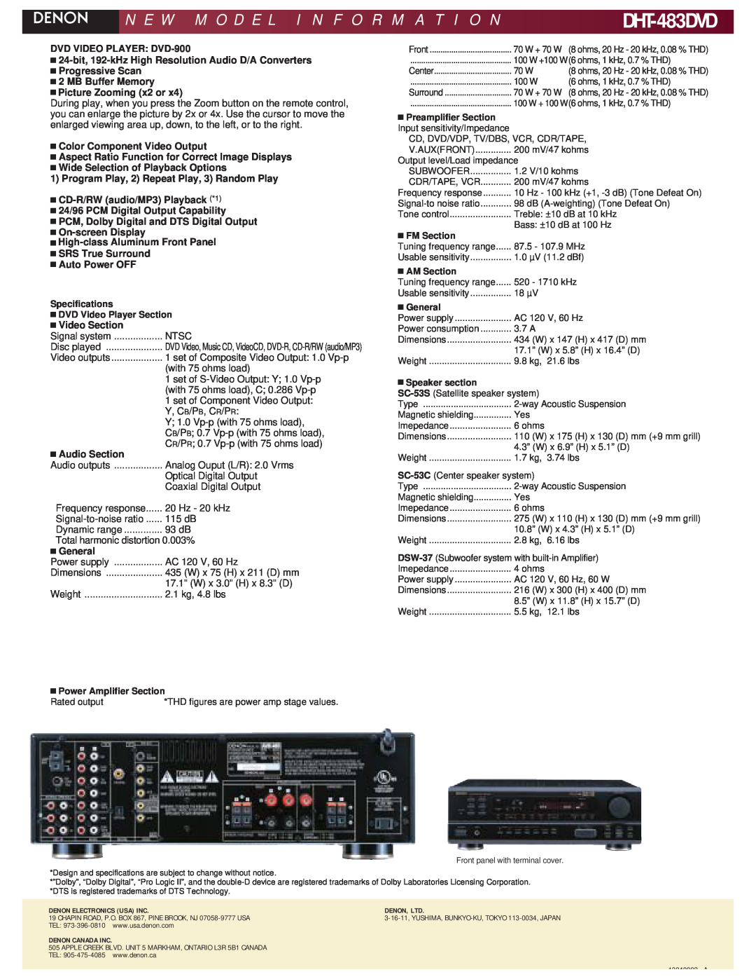 Denon DHT-483DVD manual N E W M O D E L I N F O, R M A T 