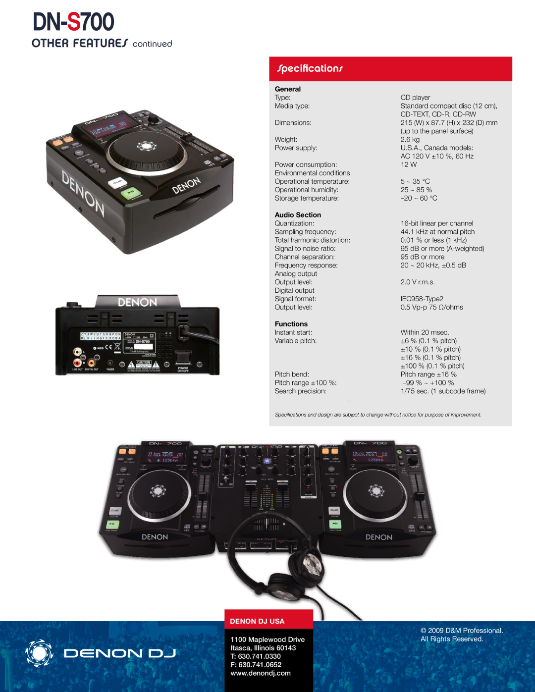 Denon DJ DN-S700 manual General, Audio Section, Functions 