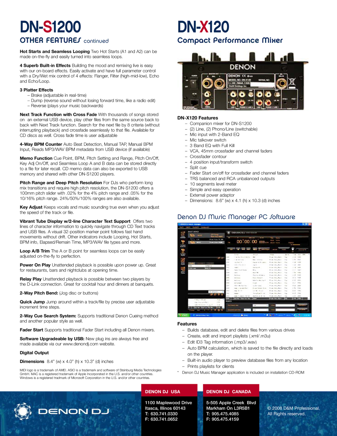 Denon DJ DN-S1200 specifications Platter Effects, Digital Output, DN-X120 Features 