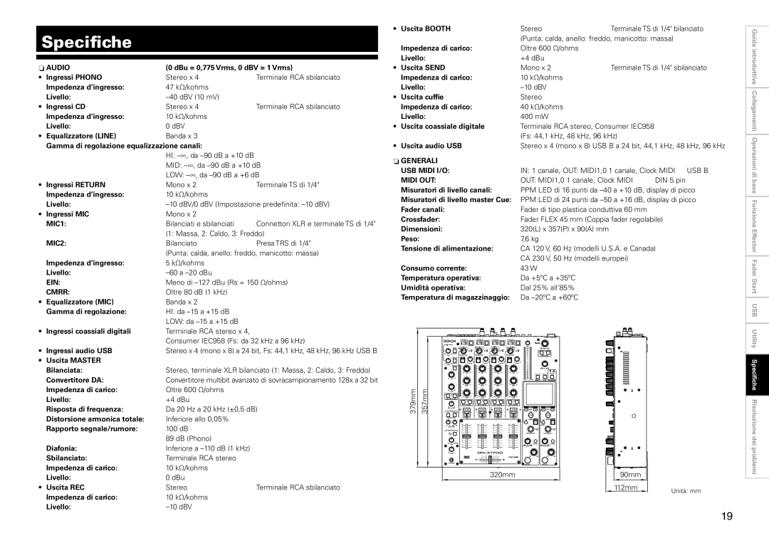 Denon DJ DN-X1700 manual Speciﬁche 