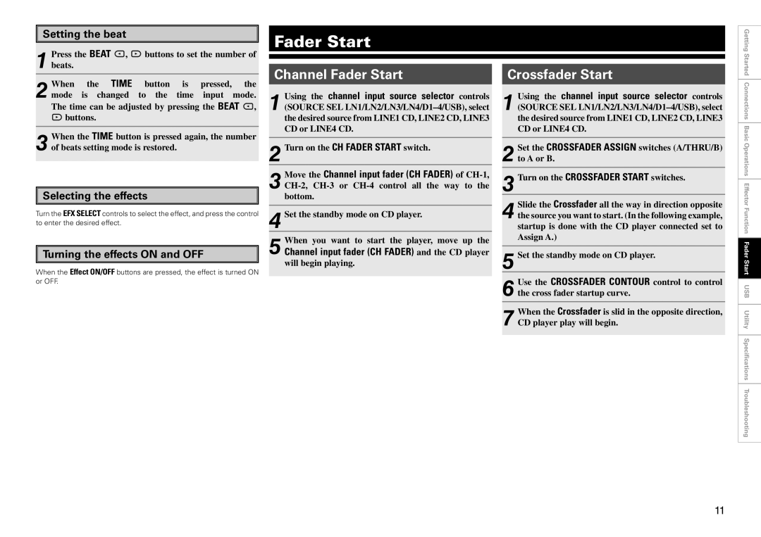 Denon DJ DN-X1700 owner manual Channel Fader Start, Crossfader Start 