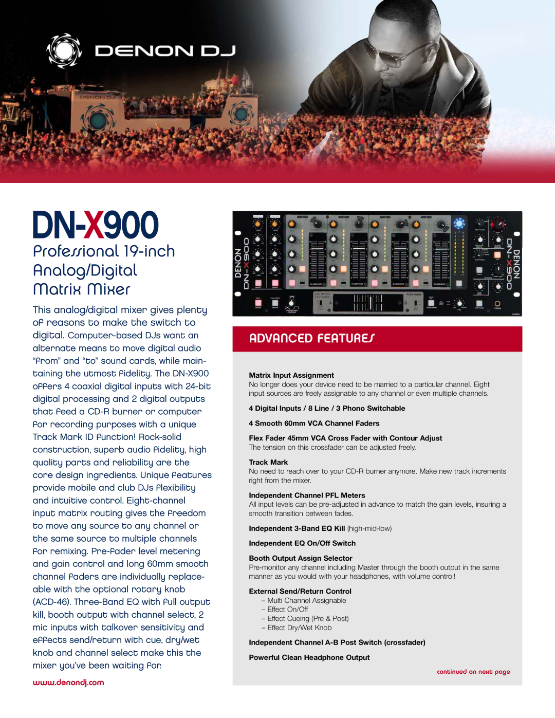 Denon DJ DN-X900 manual Matrix Input Assignment, Track Mark, Independent Channel PFL Meters, External Send/Return Control 