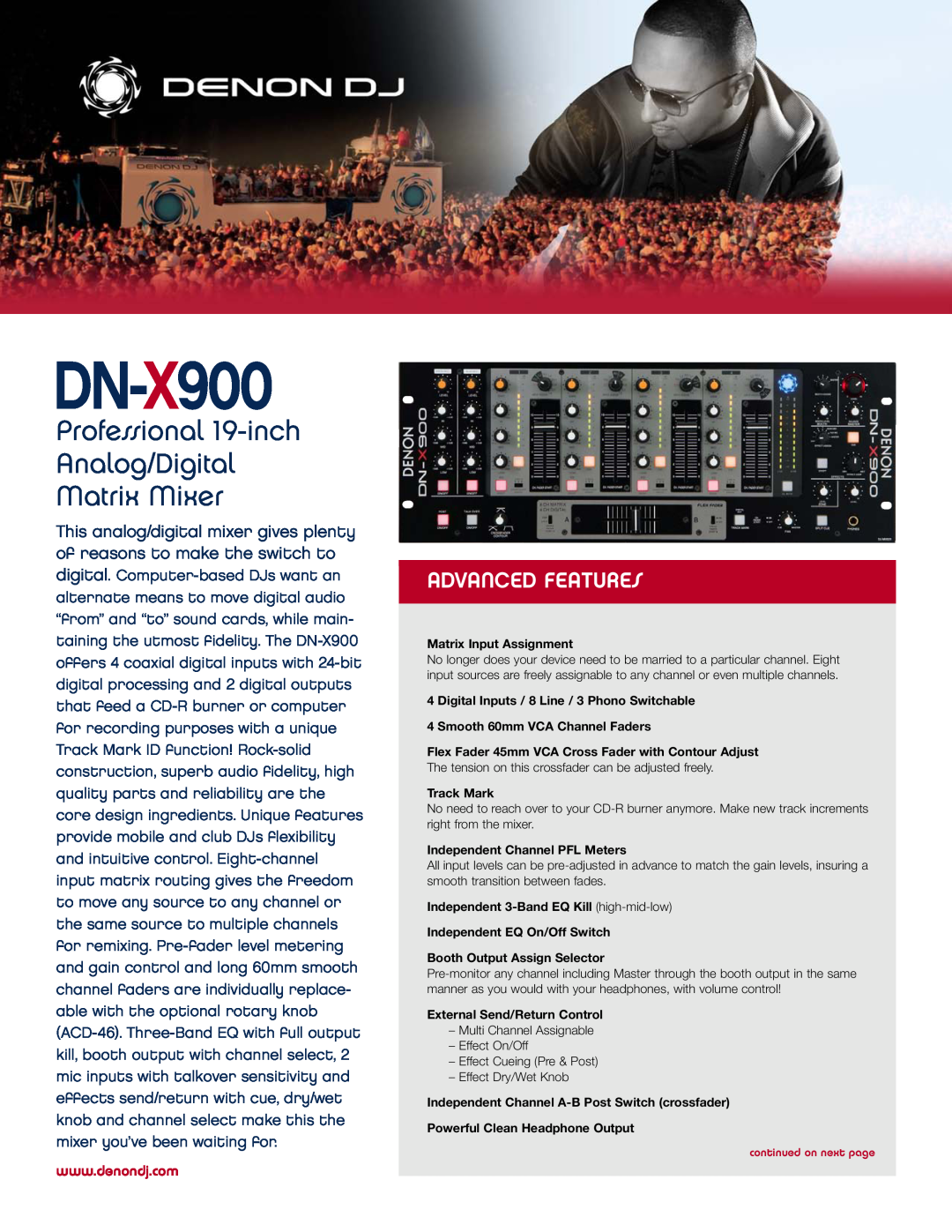 Denon DJ DN-X900 manual Professional 19-inch Analog/Digital Matrix Mixer, Advanced Features 