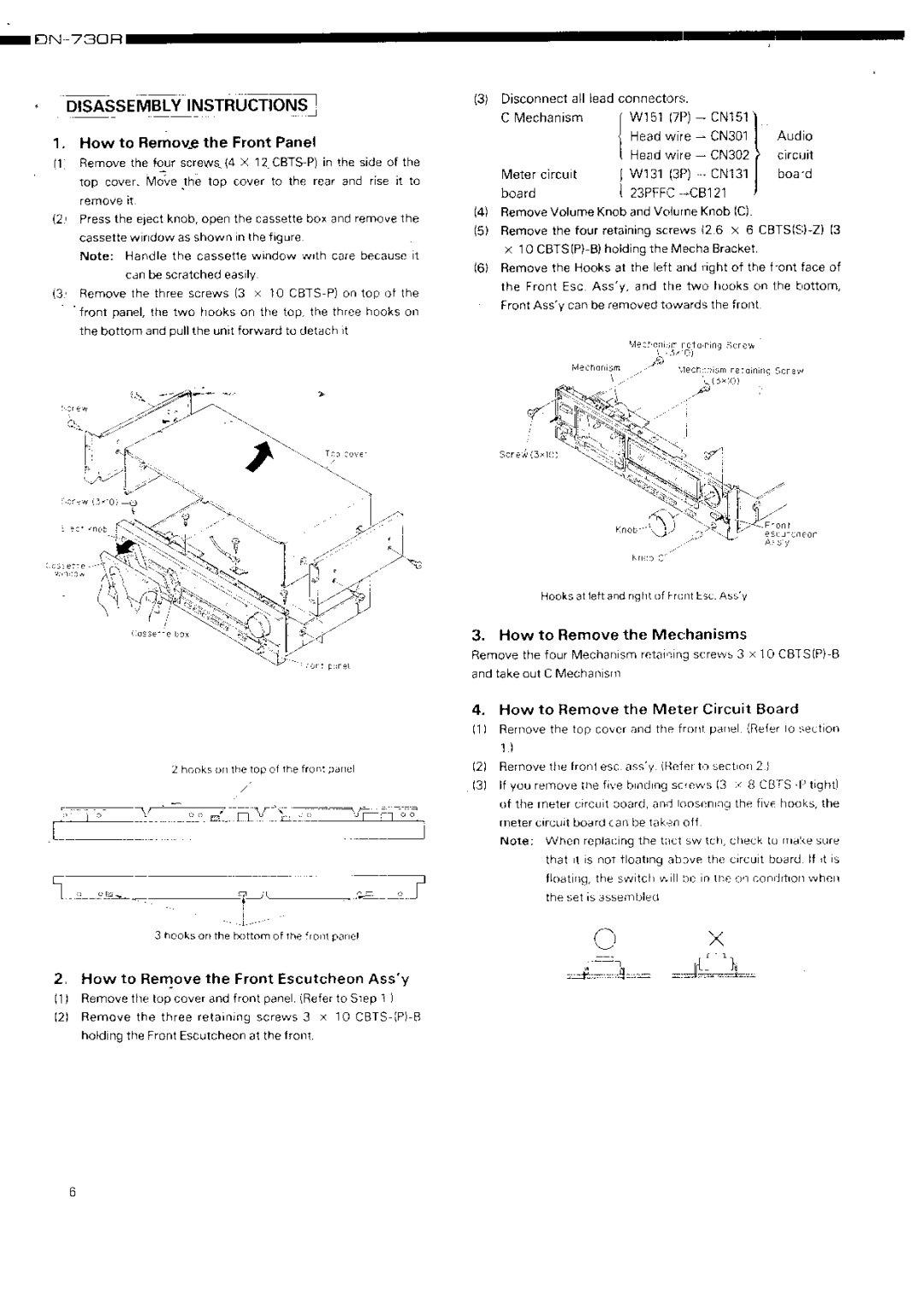 Denon DN-730R Disassembly Instructions How to Remove the Front Panel, How to Remove the Front Escutcheon Assy 