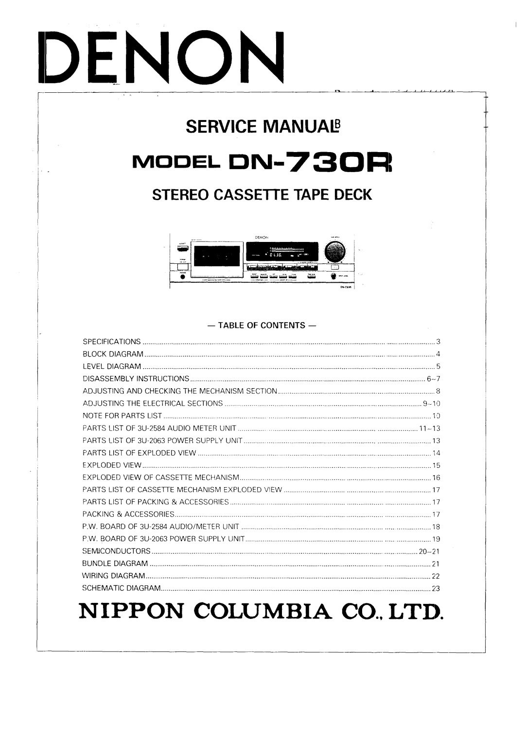 Denon specifications Service Manua, Idenon, MODEL DN-730R, Stereo Cassei-Ietapedeck, Parts 