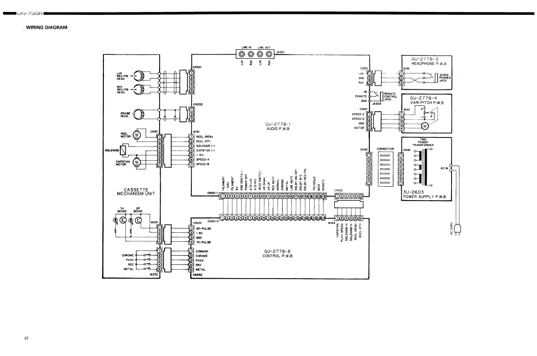 Denon DN-730R L Wiring Diagram, Cassette, GU-2778-1, GU-2778-4, Mechanism Unit, GU-2778-3, GU-2778-£, Control P.W.B, CN131 