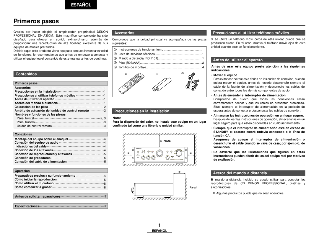 Denon DN-A300M operating instructions Primeros pasos 