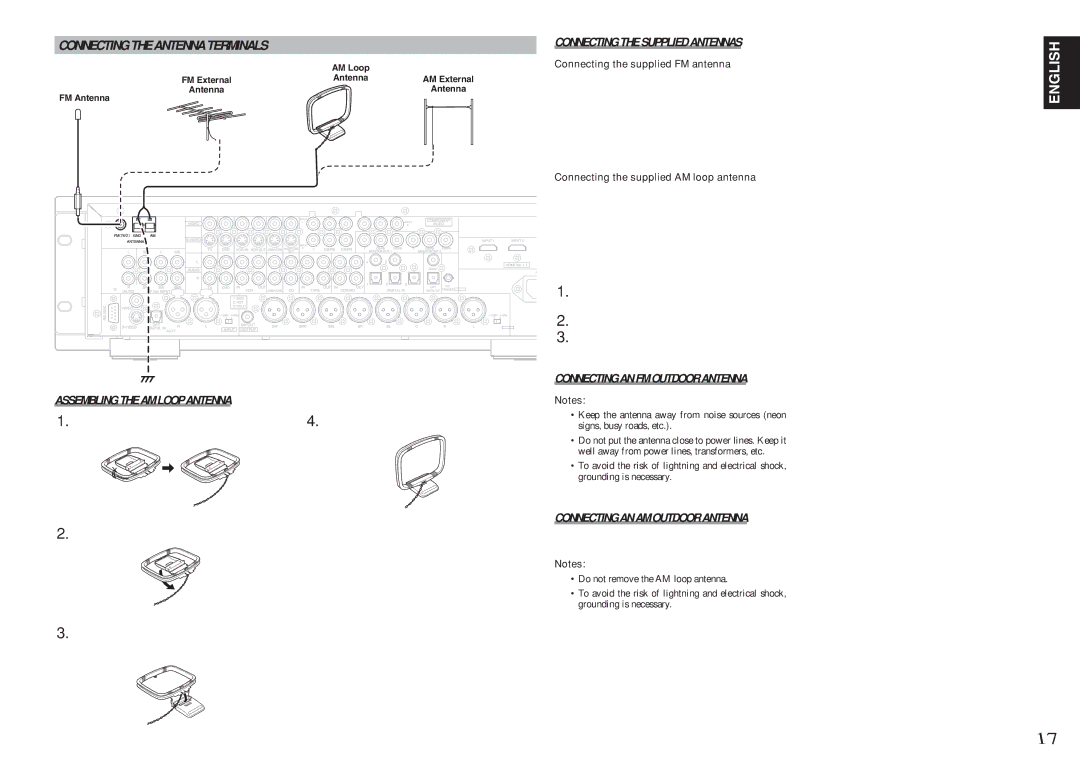 Denon DN-A7100 manual Connecting the Antenna Terminals, Assembling the AM Loop Antenna, Connecting the Supplied Antennas 