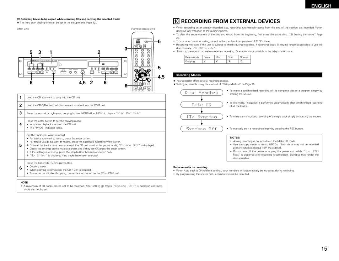 Denon DN-C550R operating instructions Recording from External Devices, Recording Modes, Some remarks on recording 