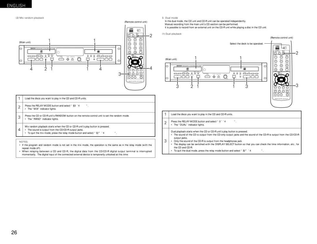 Denon DN-C550R operating instructions Mix random playback, Dual mode, Dual playback 