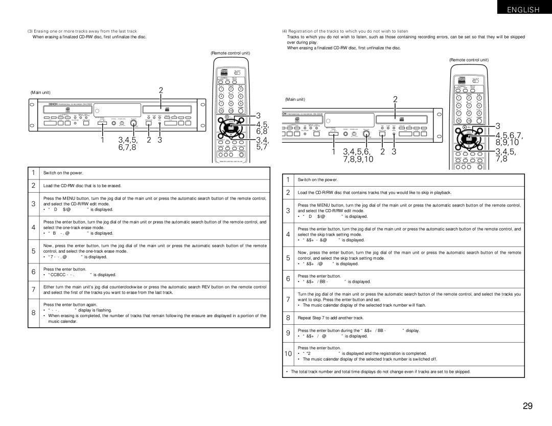 Denon DN-C550R operating instructions Erasing one or more tracks away from the last track 