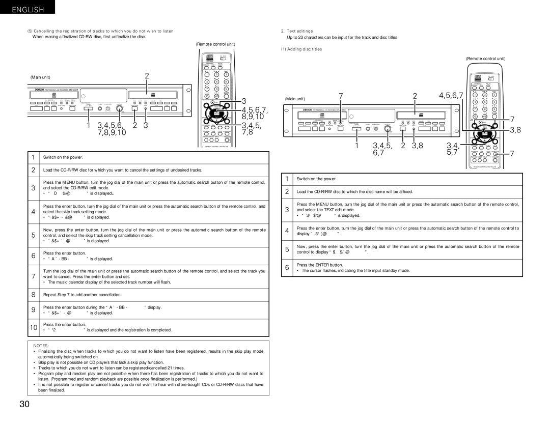 Denon DN-C550R operating instructions 5,6 9,10, 6,7, Text editings, Adding disc titles 