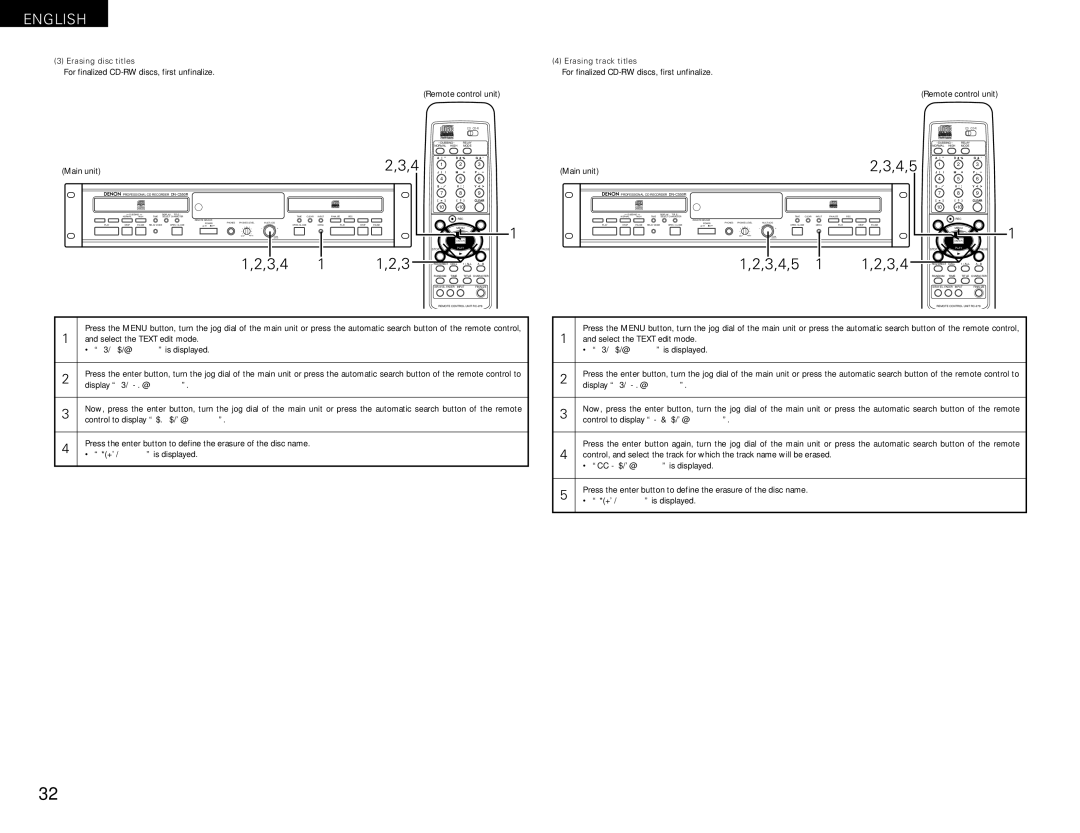 Denon DN-C550R operating instructions 4,5, Erasing disc titles, Erasing track titles 