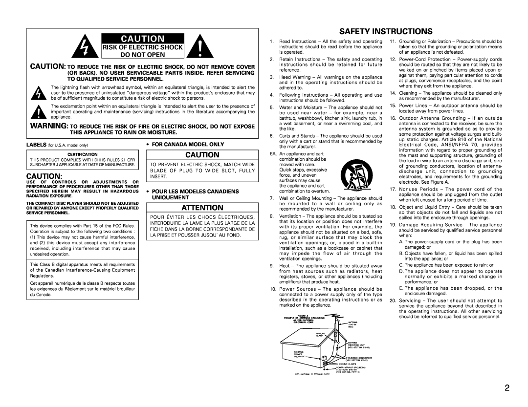 Denon DN-C550R operating instructions Safety Instructions, Risk Of Electric Shock Do Not Open, For Canada Model Only 