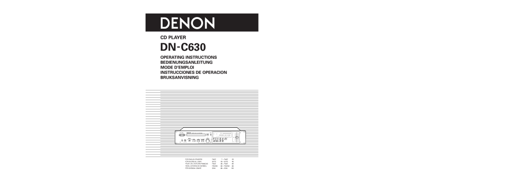 Denon DN-C630 user service Operating Instructions Bedienungsanleitung, Mode D’Emploi Instrucciones De Operacion, Cd Player 