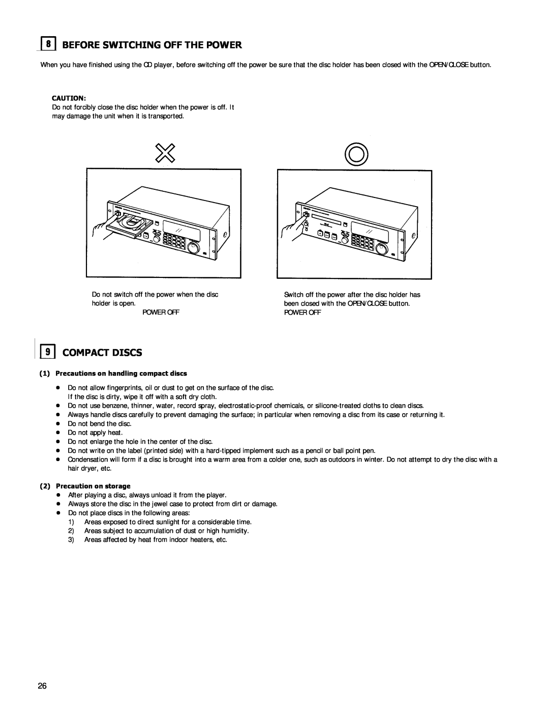 Denon DN-C680 manual Before Switching Off The Power, Compact Discs, 1Precautions on handling compact discs 