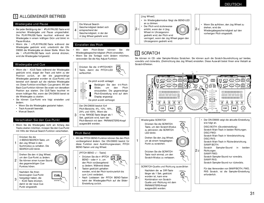 Denon DN-D9000 operating instructions Allgemeiner Betrieb, Scratch 