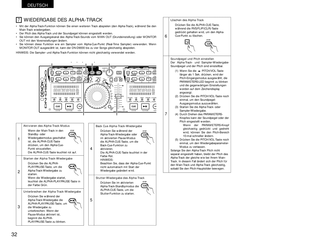 Denon DN-D9000 operating instructions Wiedergabe DES ALPHA-TRACK 