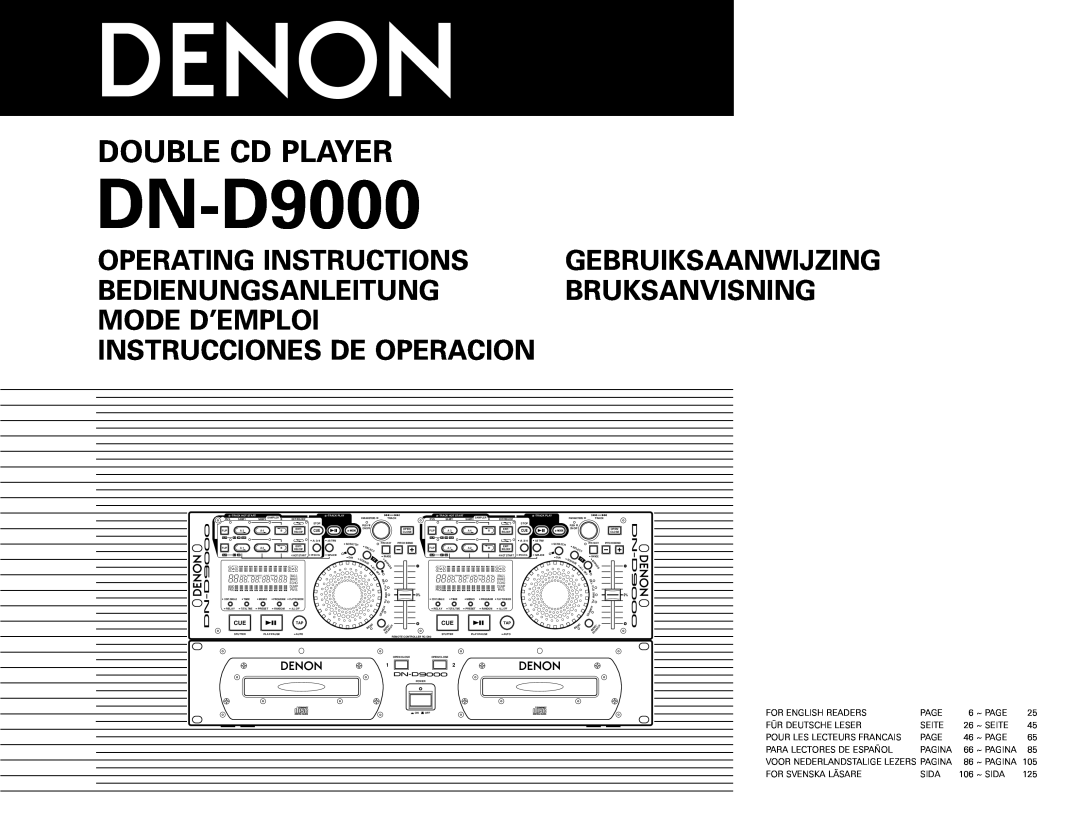 Denon DN-D9000 operating instructions Double Cd Player, Operating Instructions, Bedienungsanleitung, Bruksanvisning 