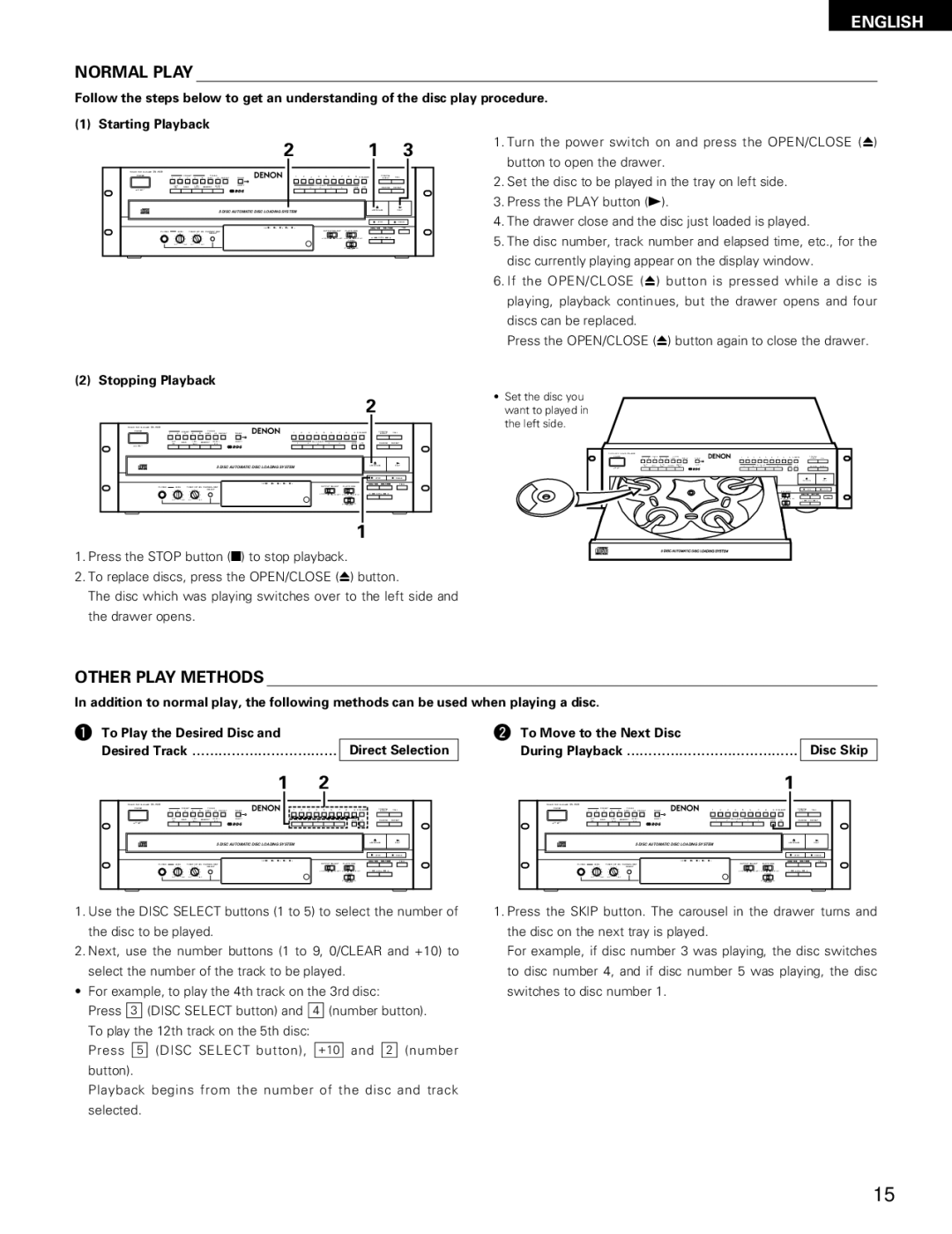 Denon DN-H800 operating instructions Normal Play, Other Play Methods, Stopping Playback 