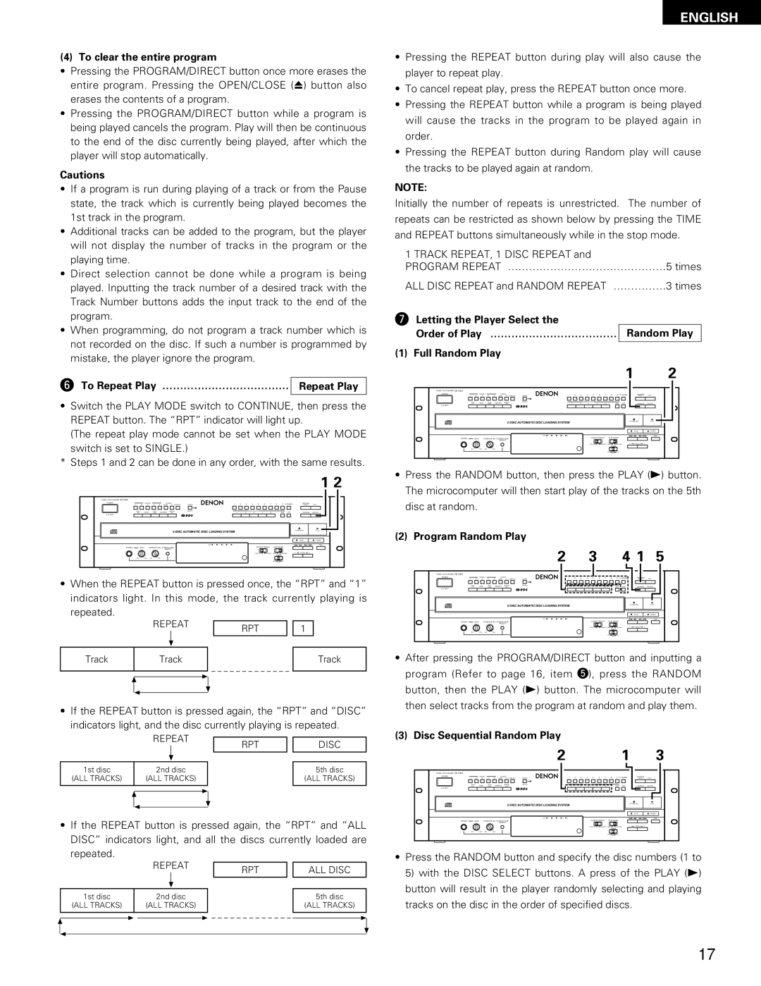 Denon DN-H800 To clear the entire program, To Repeat Play ……………………………… Repeat Play, Program Random Play 