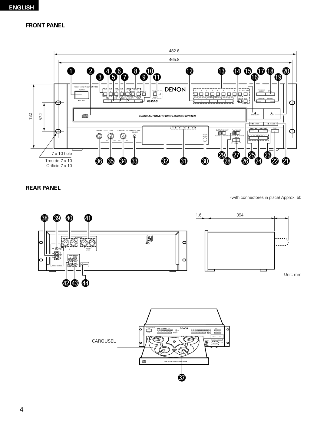 Denon DN-H800 operating instructions Front Panel, Rear Panel 